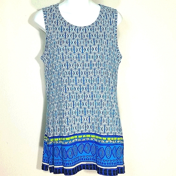 Tank Top Blue Mini Sundress Or Tunic Stretch Geometric Print New - Picture 1 of 7